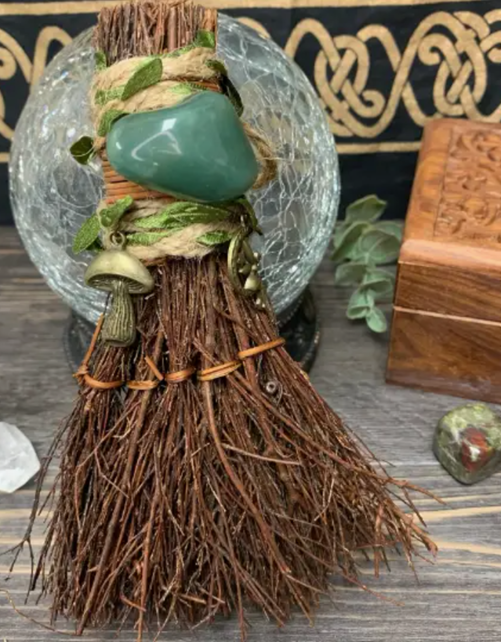 Cottagecore Witch's Besom, Witch Broom w/ Green Aventurine: Unscented
