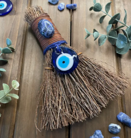 Evil Eye Protection Witch's Besom, Witch Broom w/ Crystals: Unscented*