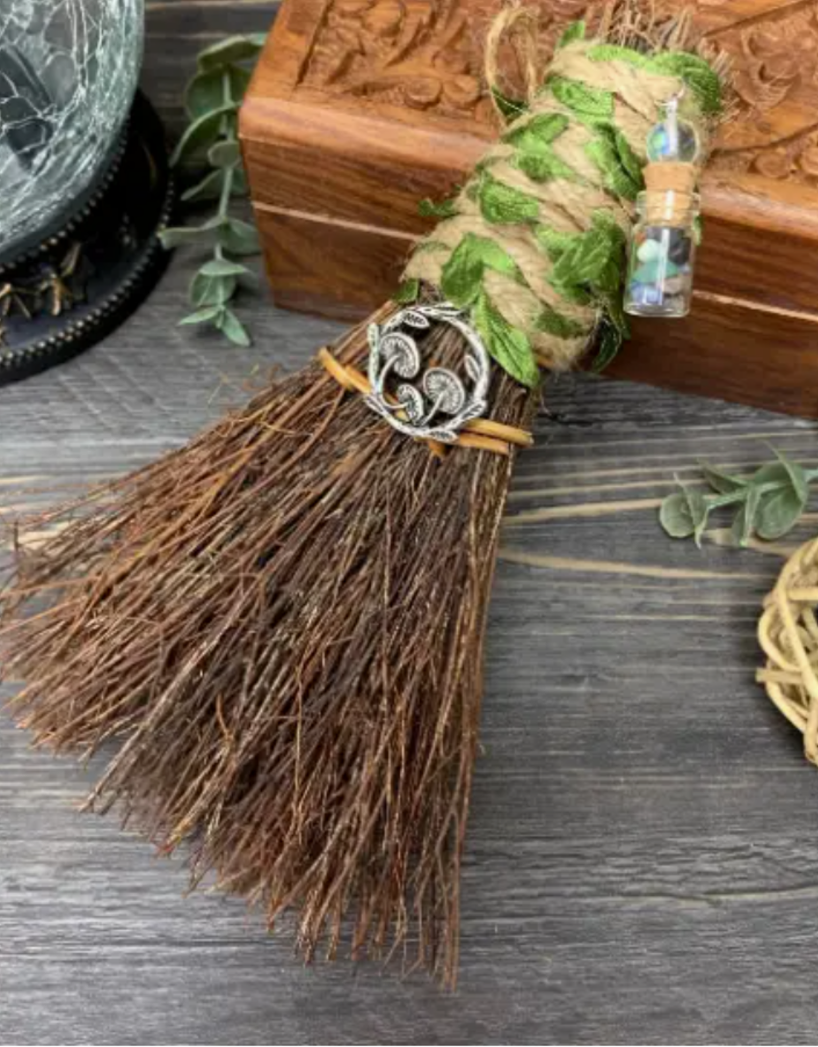 Mushroom Fairy Orb Witch's Besom, Witch Broom w/ Crystals: Unscented