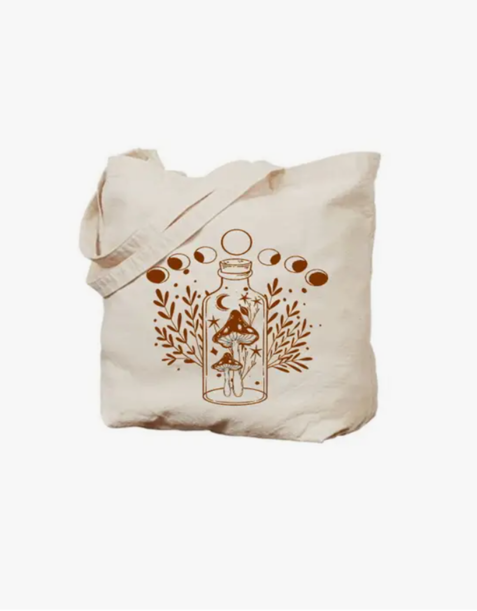 Mushroom Magic Botanical Witchy Moon Phase Tote Bags|Brown