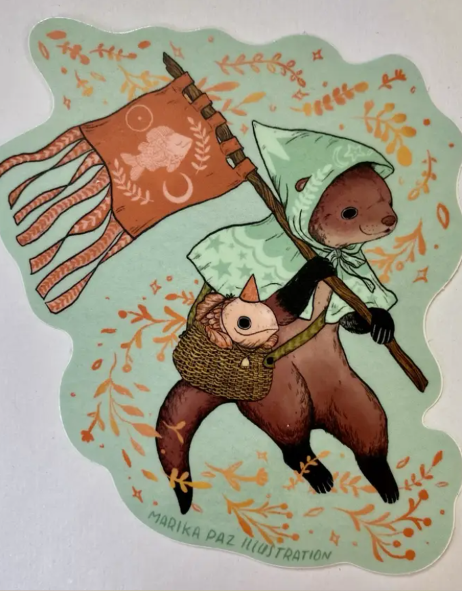 Marika Paz Illustration Otter and Fish Sticker