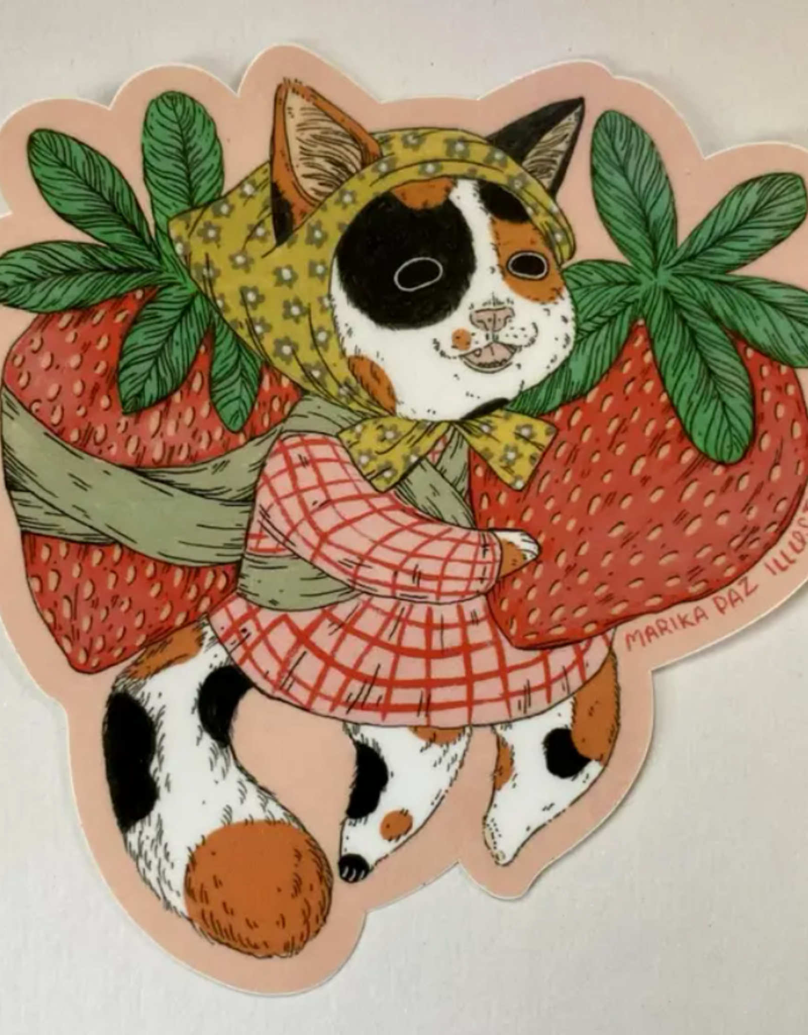 Marika Paz Illustration Strawberry Cat Sticker