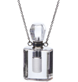 Clear Quartz Crystal Aromatherapy Manifest Tear Drop Pendant Bottle Necklace - Silver