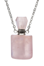 Rose Quartz Crystal Aromatherapy Love Tear Drop Pendant Bottle Necklace - Silver