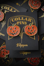 Jack-O-Lantern Collar Pin Set - Gold & Orange
