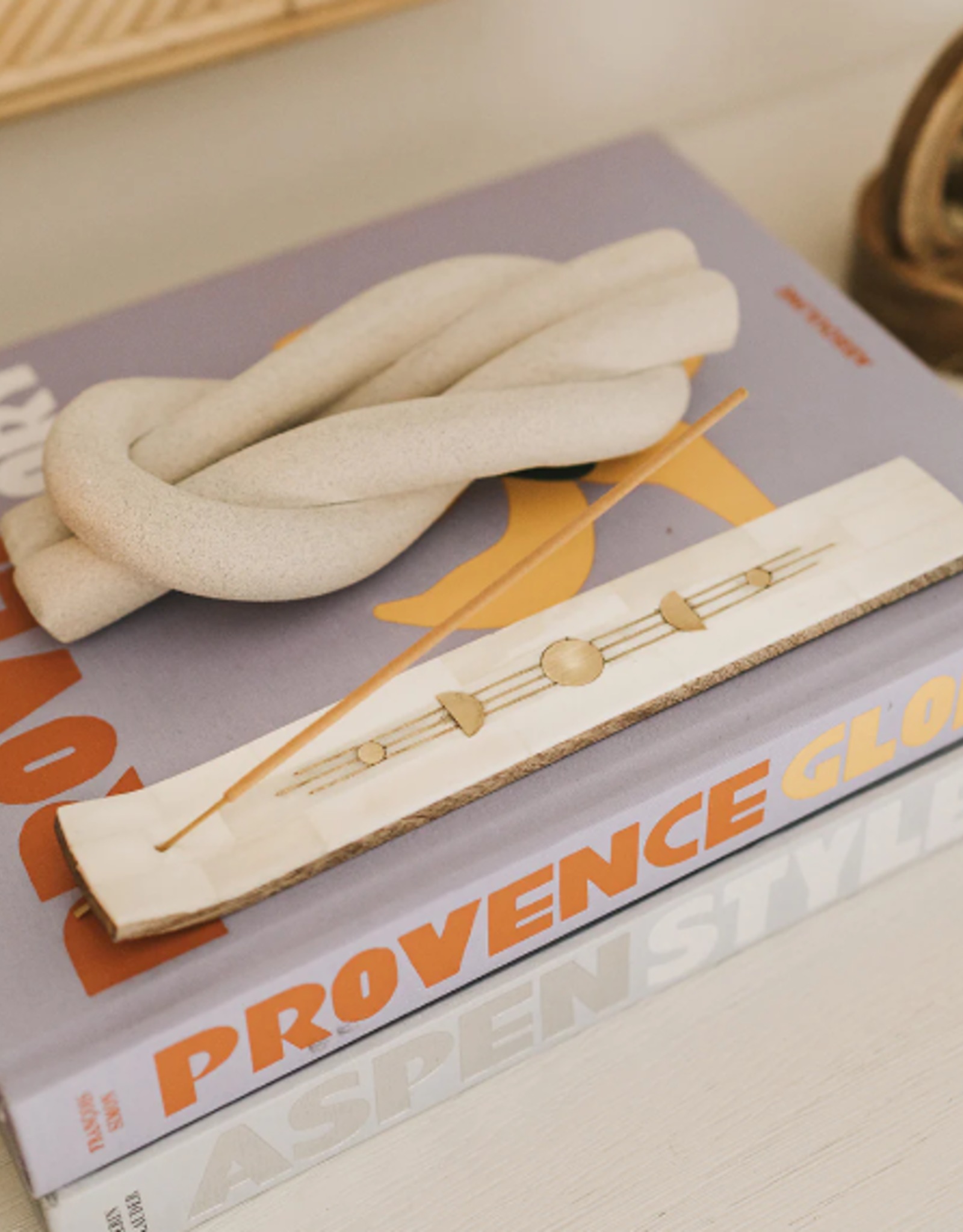 *Indukala Moon Phase Incense Holder - Hand Carved Wood Bone
