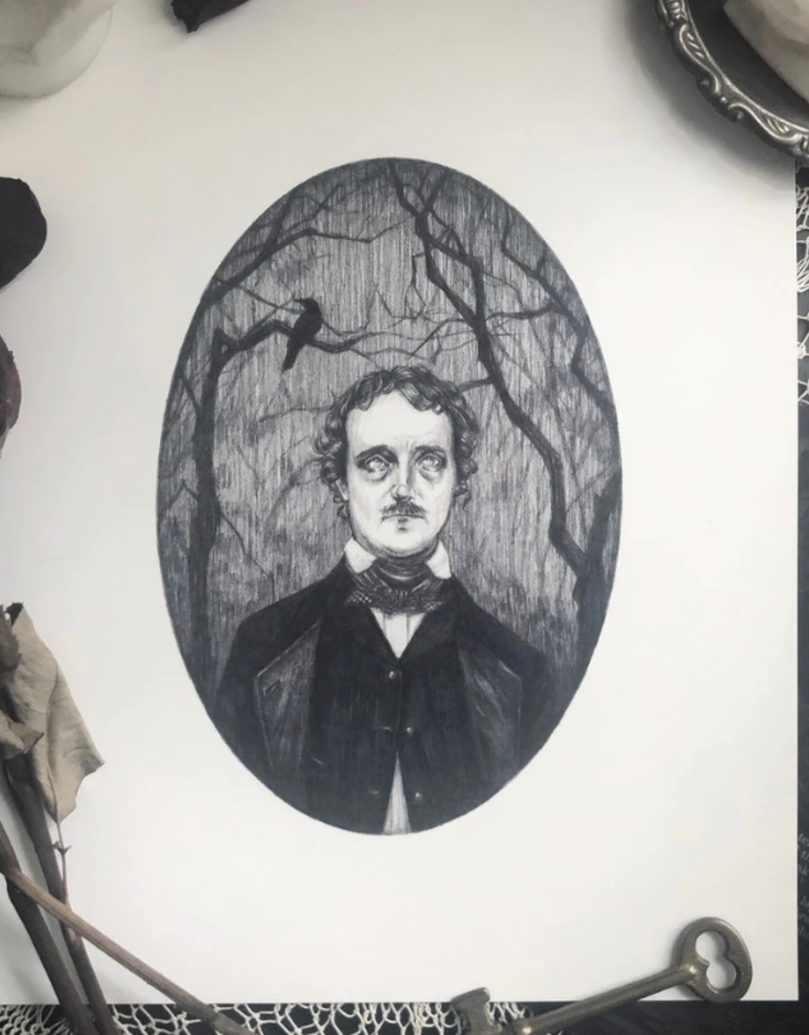 *Edgar Allan Poe Fine Art Print - Gothic Author Portrait 5x7