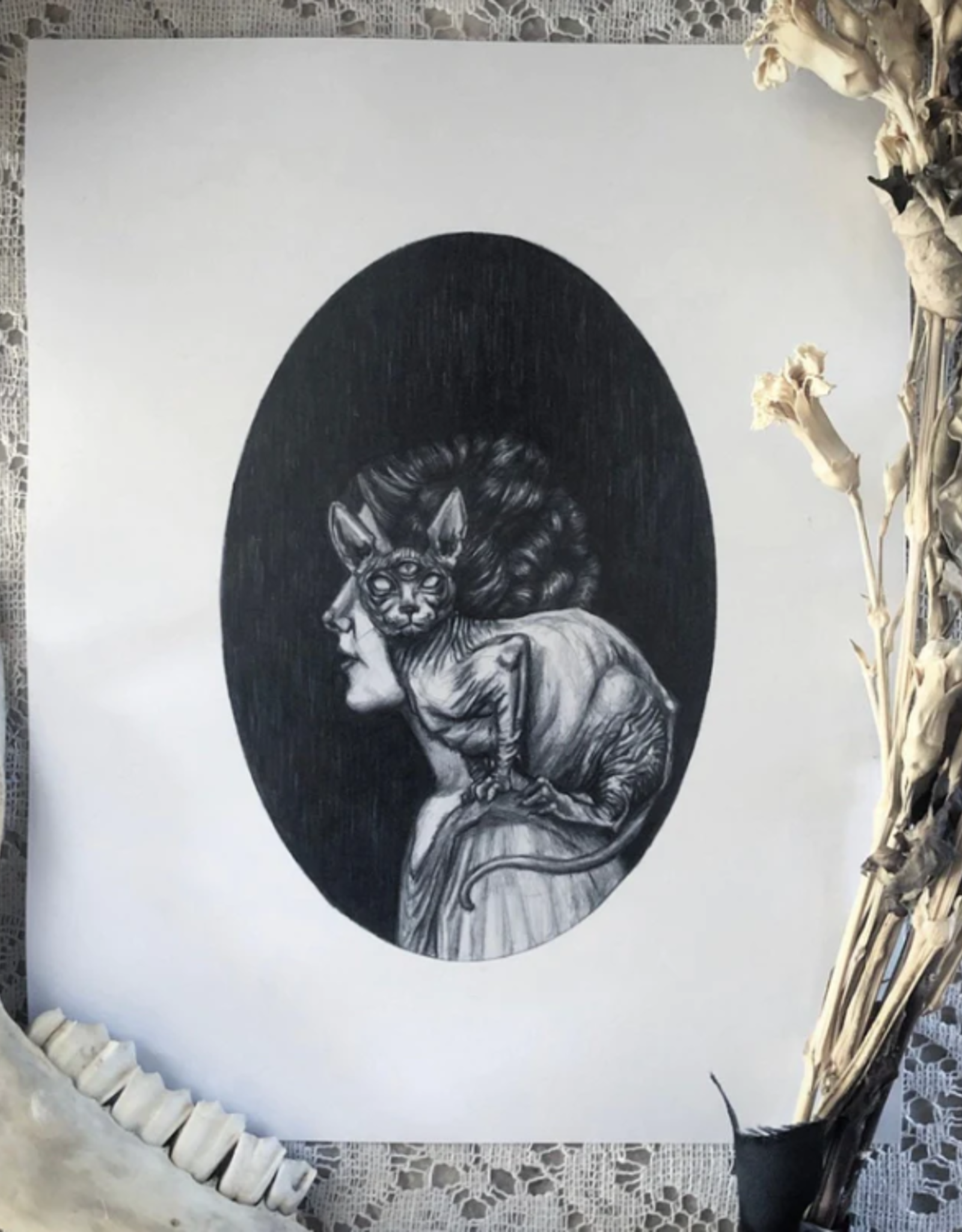 The Familiar Fine Art Print - Sphynx Cat 5x7