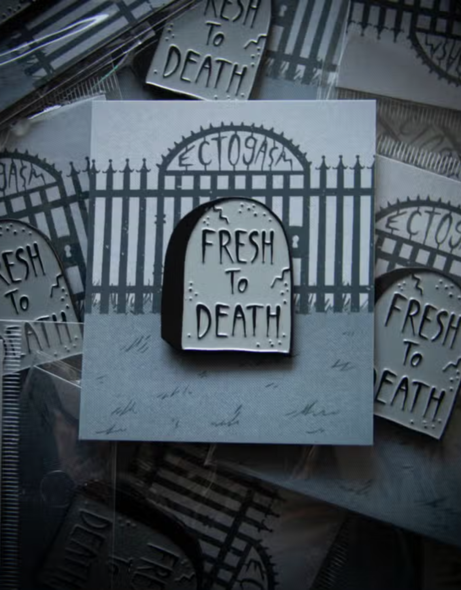 "Fresh to Death" Tombstone Enamel Pin Goth Fashion