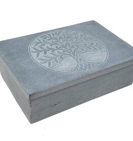New Age Imports, Inc. Tree of Life Carved Soapstone Box 4" x 6"