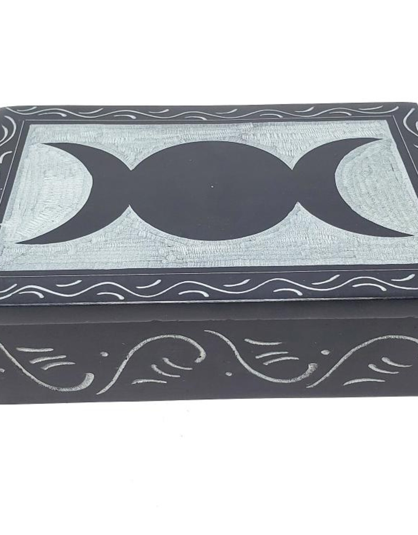 Soapstone Box - Triple Moon Carved 4" x 6"