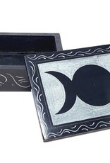 Soapstone Box - Triple Moon Carved 4" x 6" Soapstone Box - Triple Moon Carved 4" x 6"