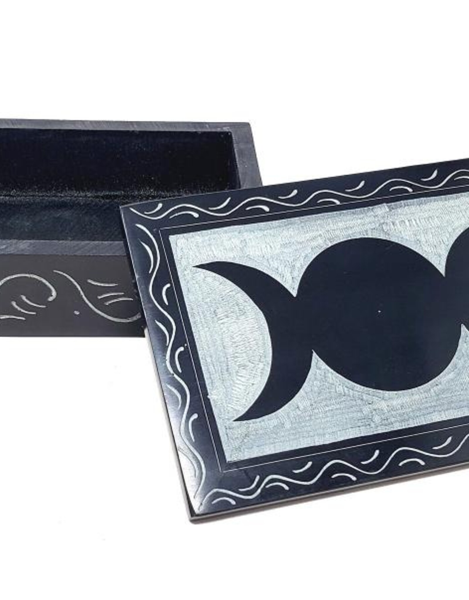 Soapstone Box - Triple Moon Carved 4" x 6"