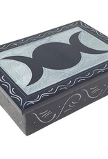 Soapstone Box - Triple Moon Carved 4" x 6" Soapstone Box - Triple Moon Carved 4" x 6"