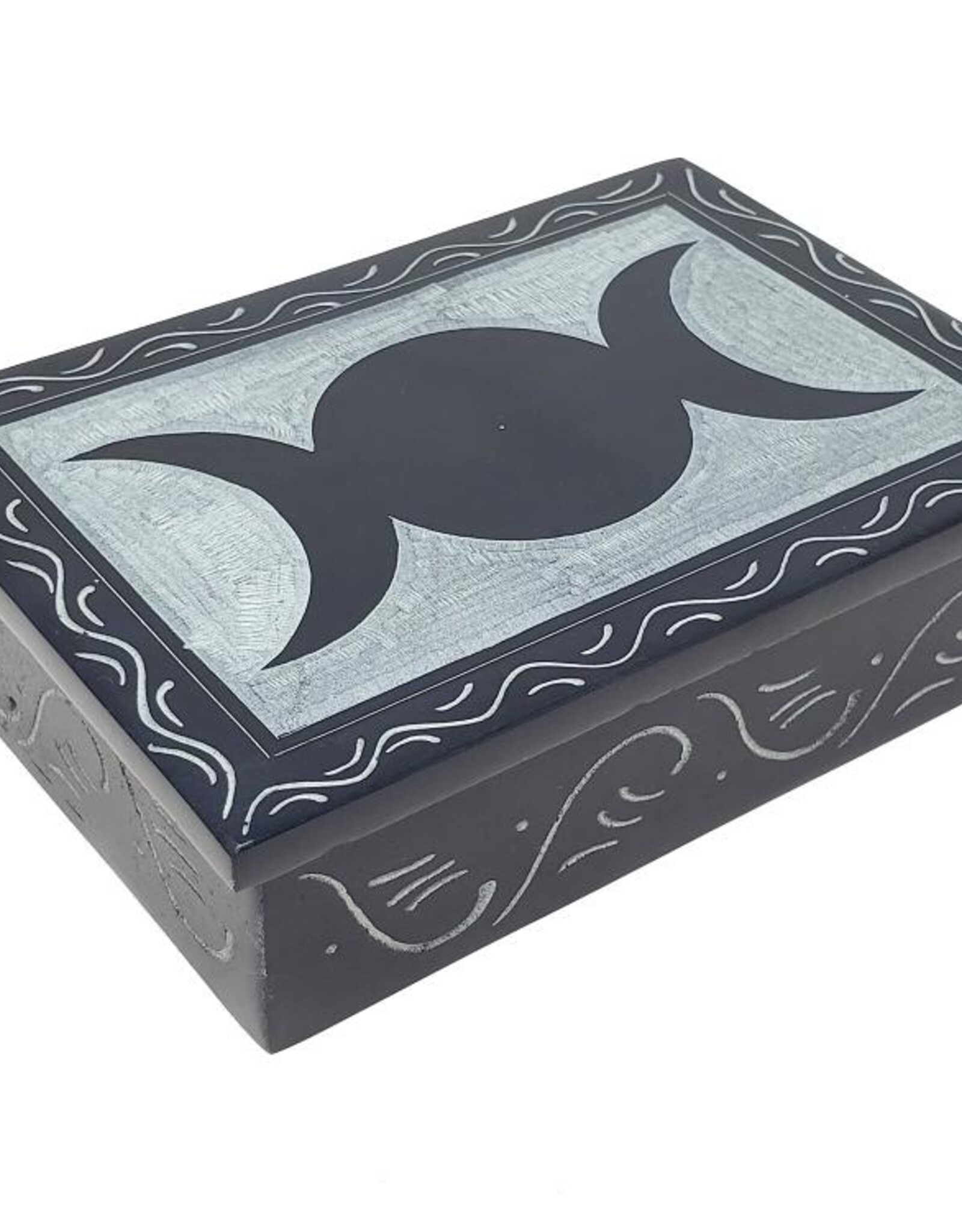 Soapstone Box - Triple Moon Carved 4" x 6"