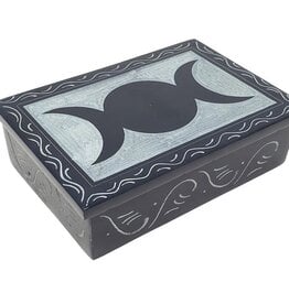 New Age Imports, Inc. Triple Moon Carved Soapstone Box 4" x 6"