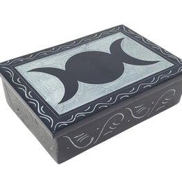 Soapstone Box - Triple Moon Carved 4" x 6"