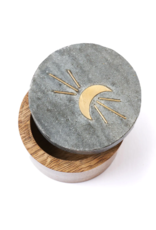 *Indukala Moon Phase Round Keepsake Box - Black Marble, Wood, Brass