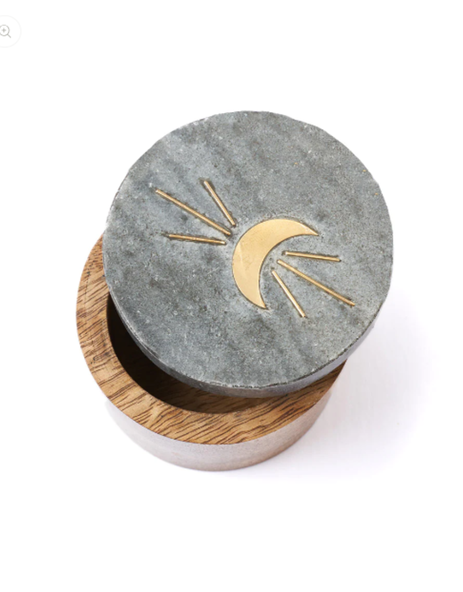 *Indukala Moon Phase Round Keepsake Box - Black Marble, Wood, Brass