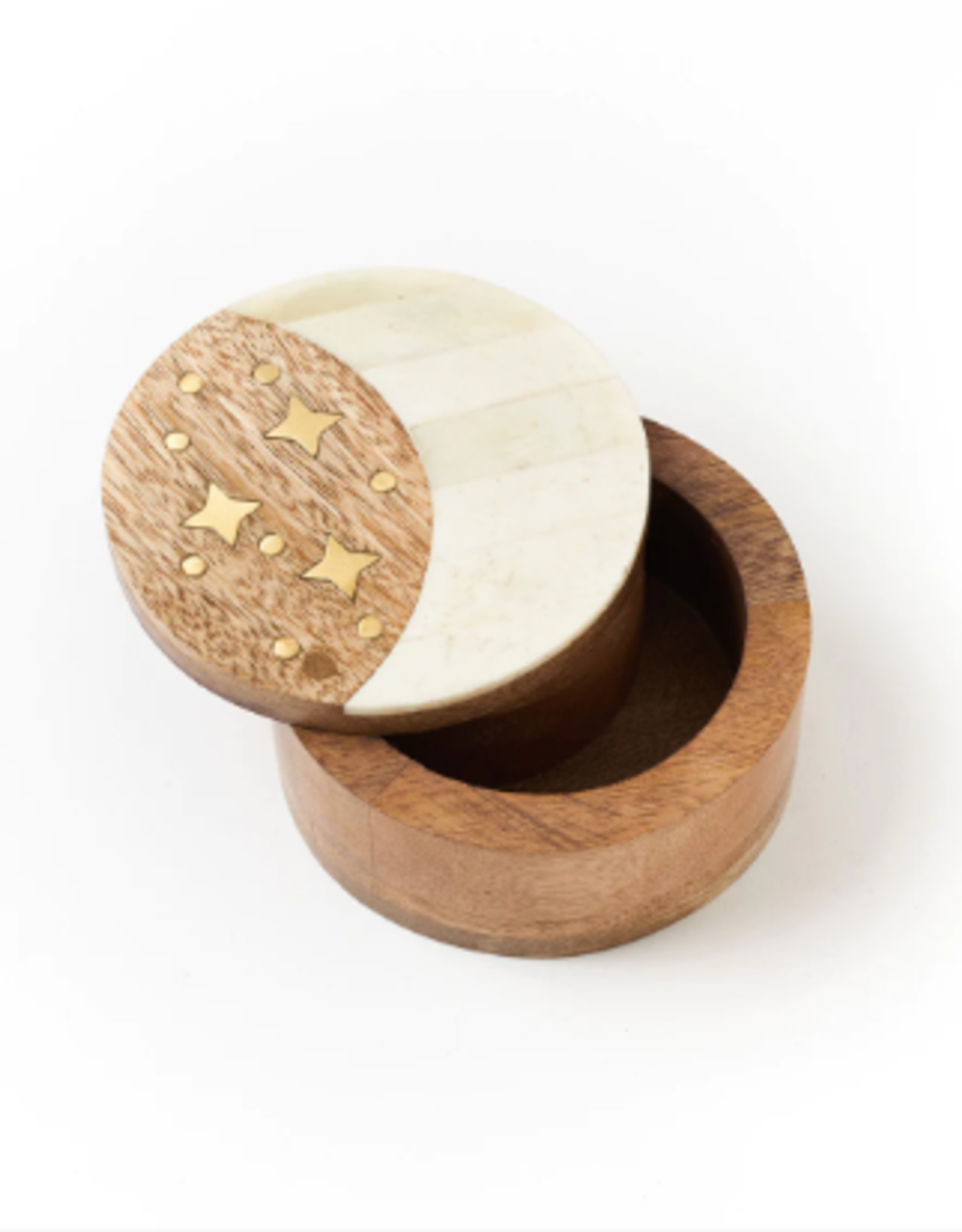 Matr Boomie Nakshatra Moon Stars Pivot Box - Bone, Wood, Brass