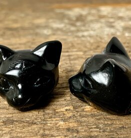 Crystal Cat with third Eye | 1" | Black Obsidian | China