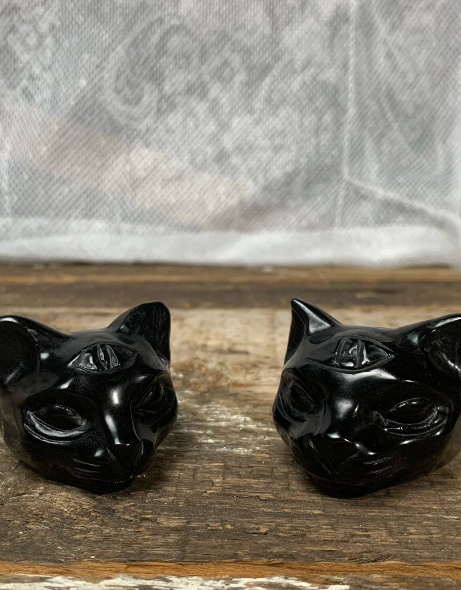 Crystal Cat with 3rd Eye | 2" | Black Obsidian | China