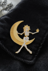 Lady of the Moon Enamel Pin - Gold Skeleton Art Deco Glamour