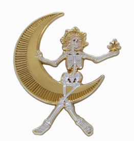 Lady of the Moon Enamel Pin - Gold Skeleton Art Deco Glamour