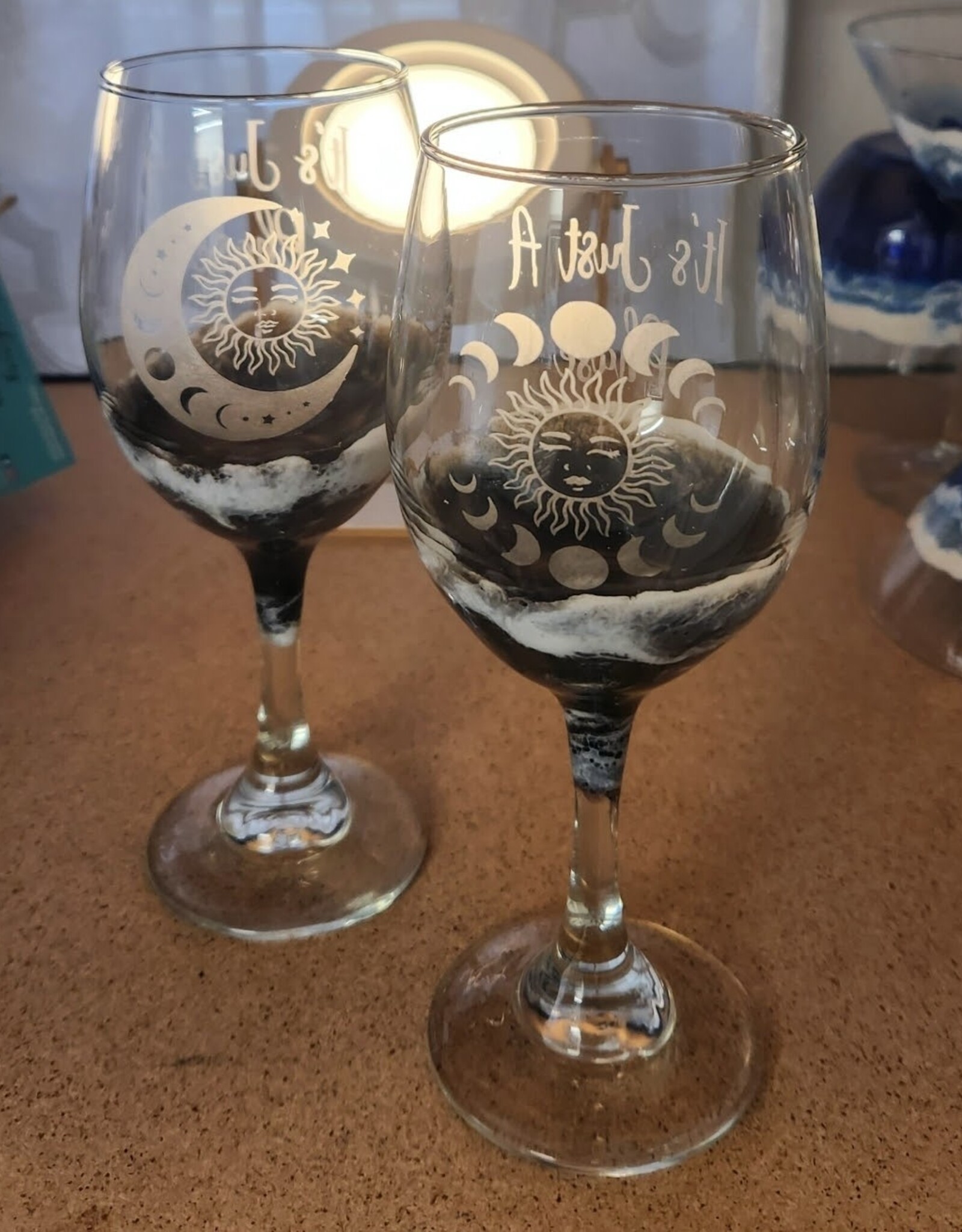 Shooting Star & Moon Engraved Wine Glass