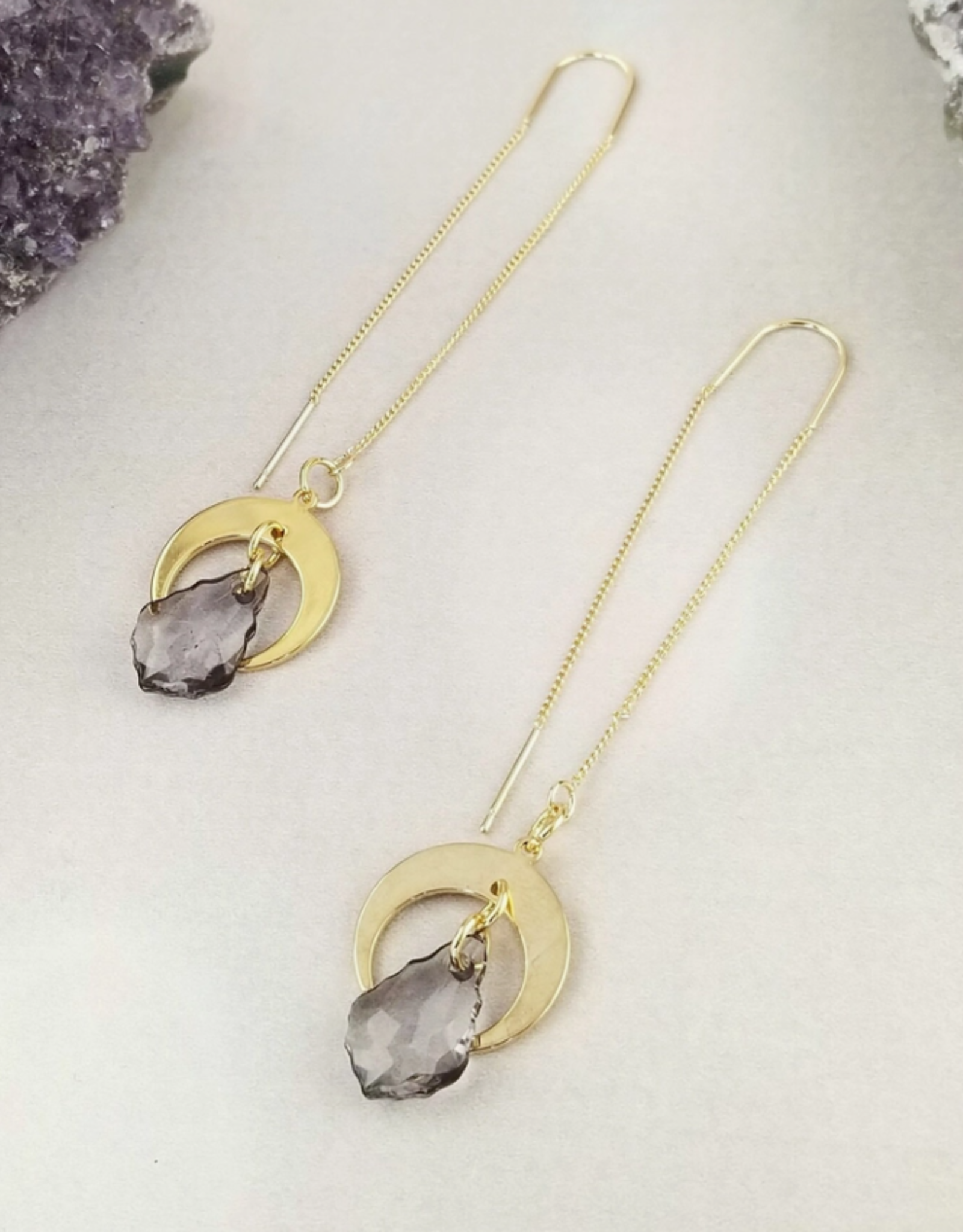 Gold Threader Crescent Moon Earrings