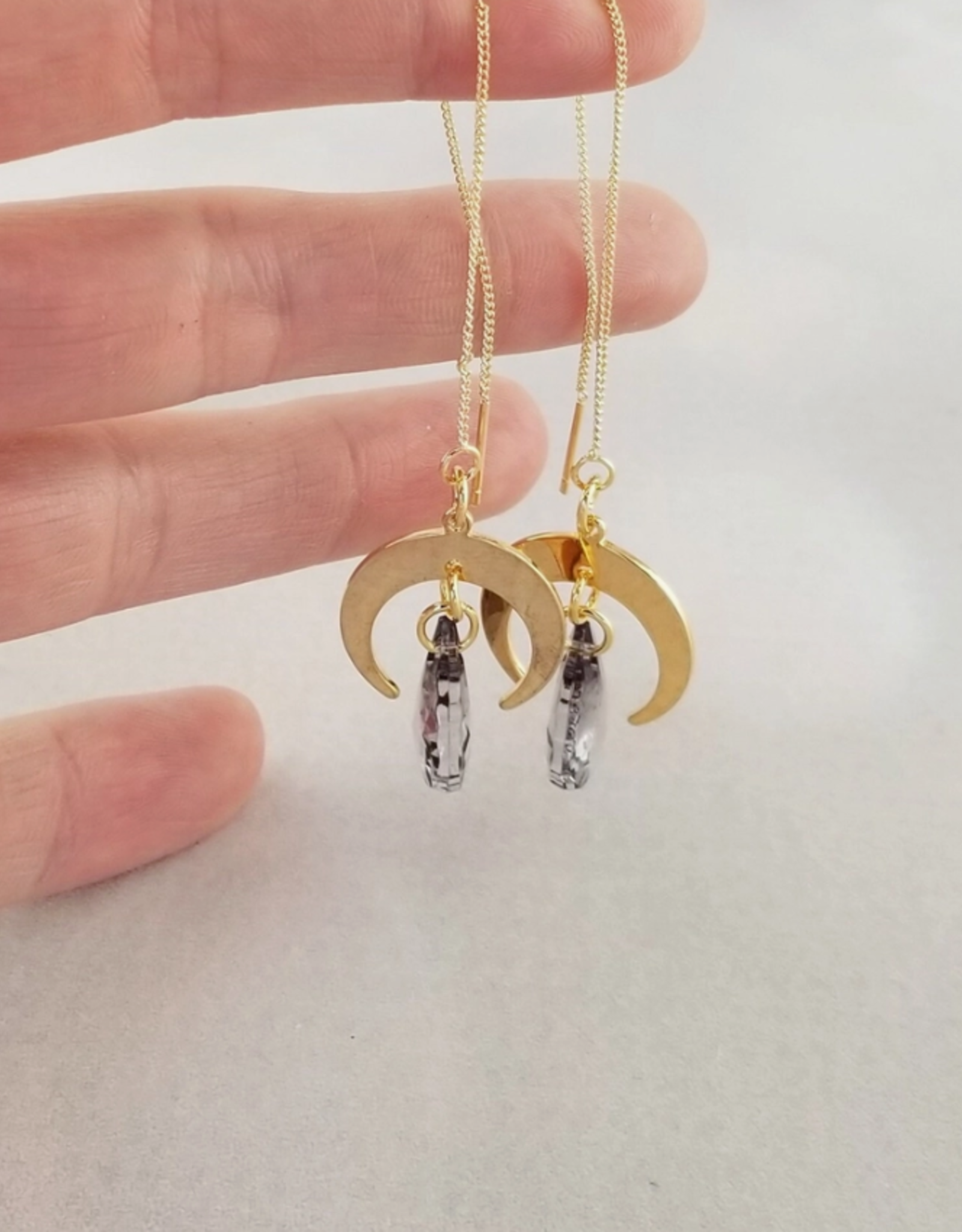 Gold Threader Crescent Moon Earrings