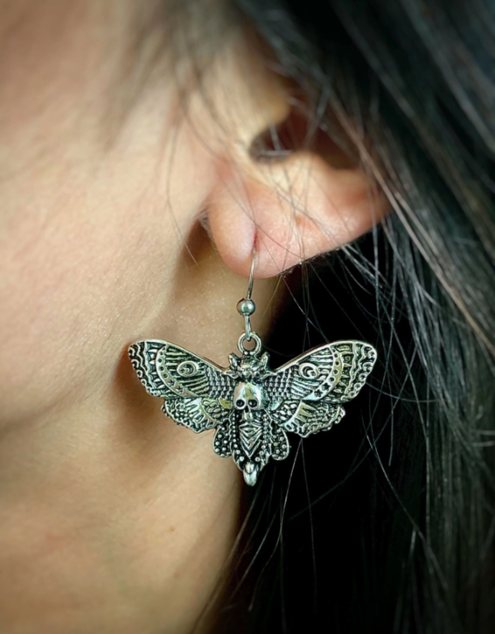 Silver Death Head Moth Earrings