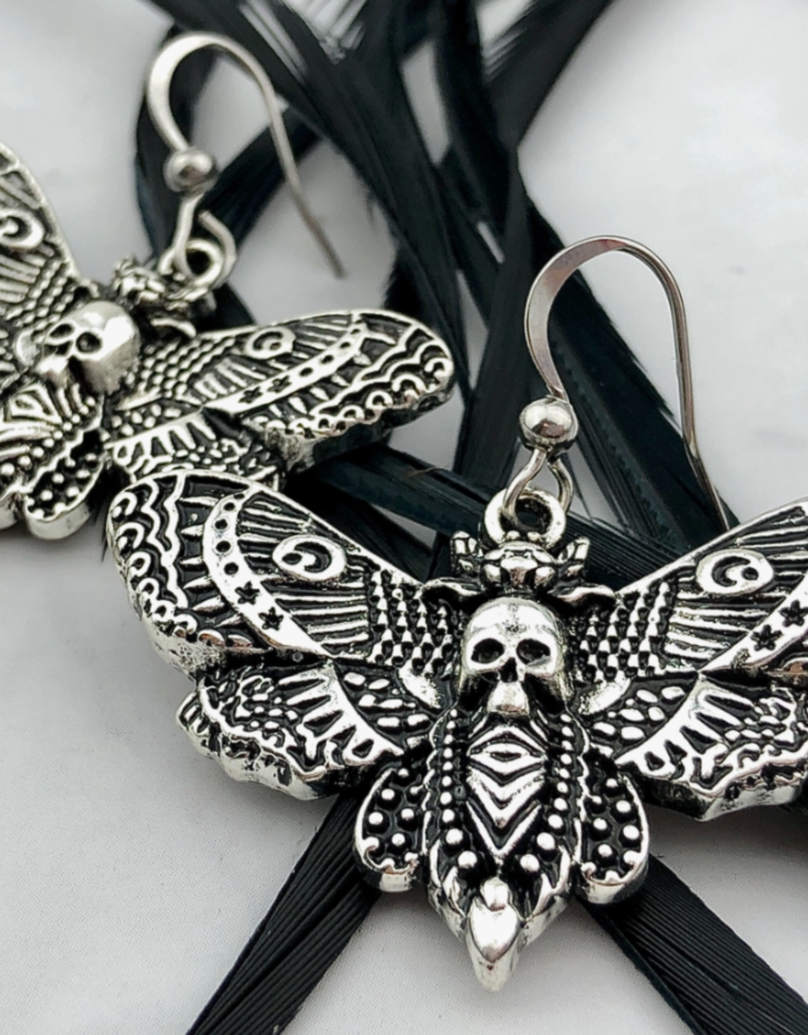 Silver Death Head Moth Earrings