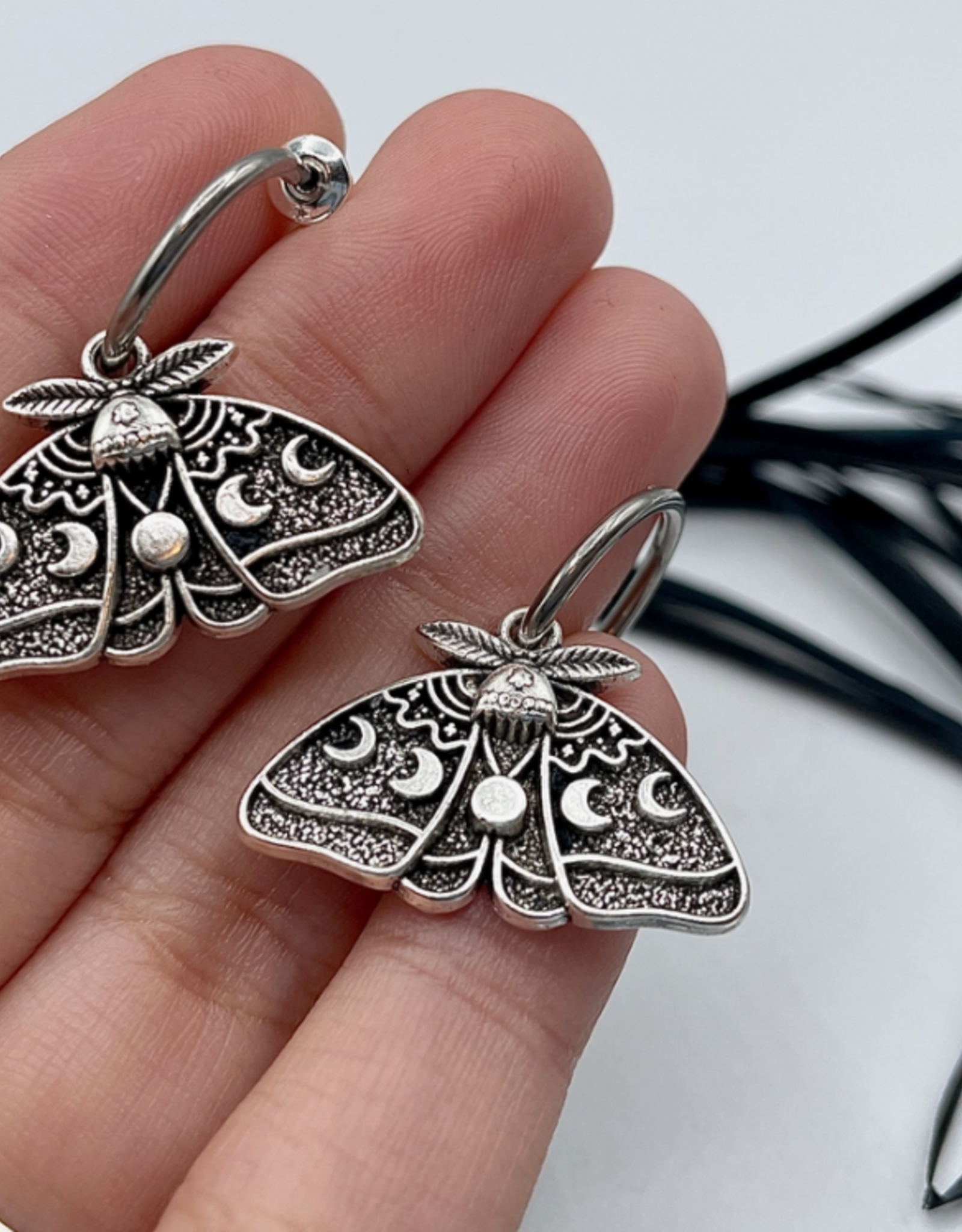 Silver Luna Moth Huggie Hoops