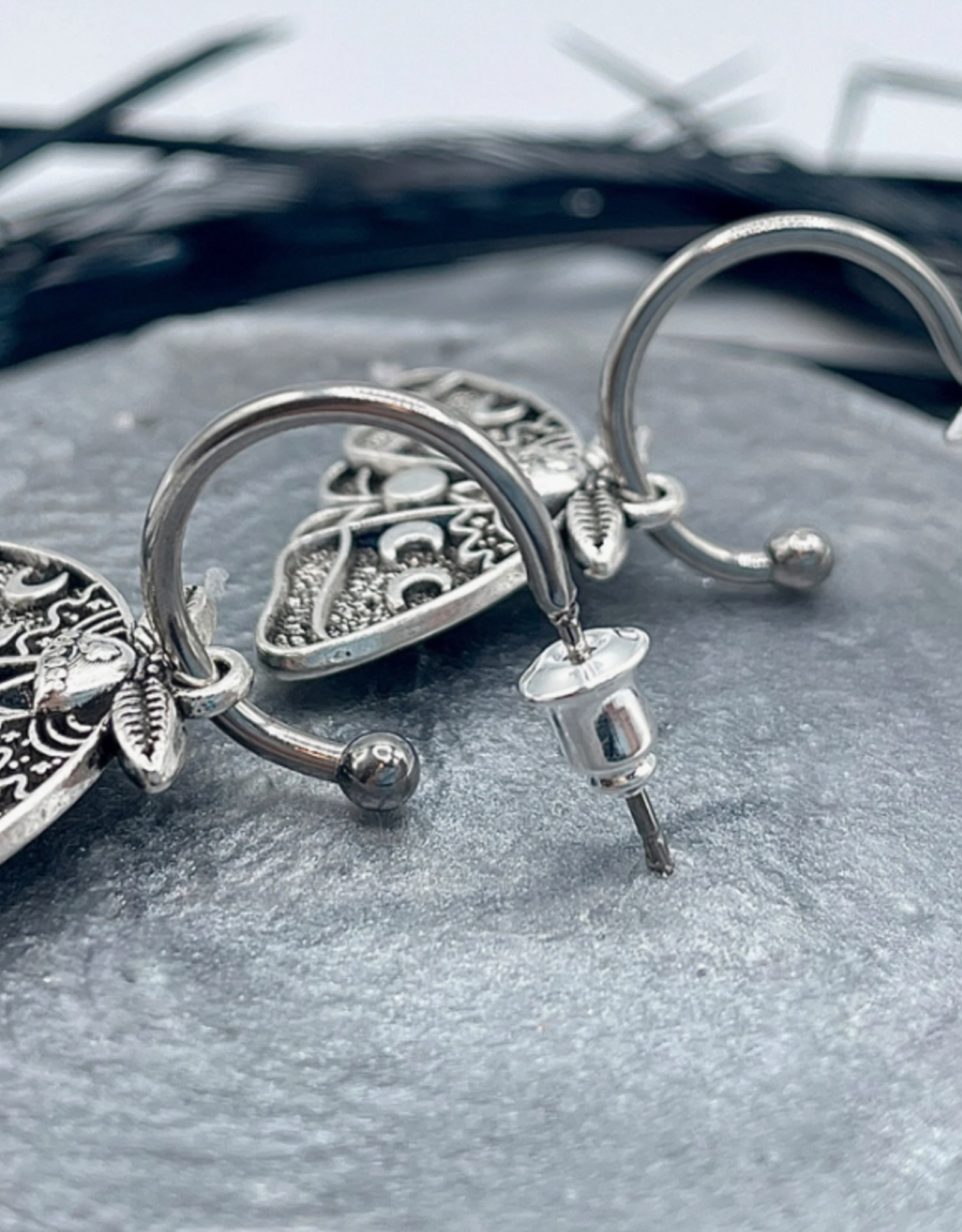 Silver Luna Moth Huggie Hoops
