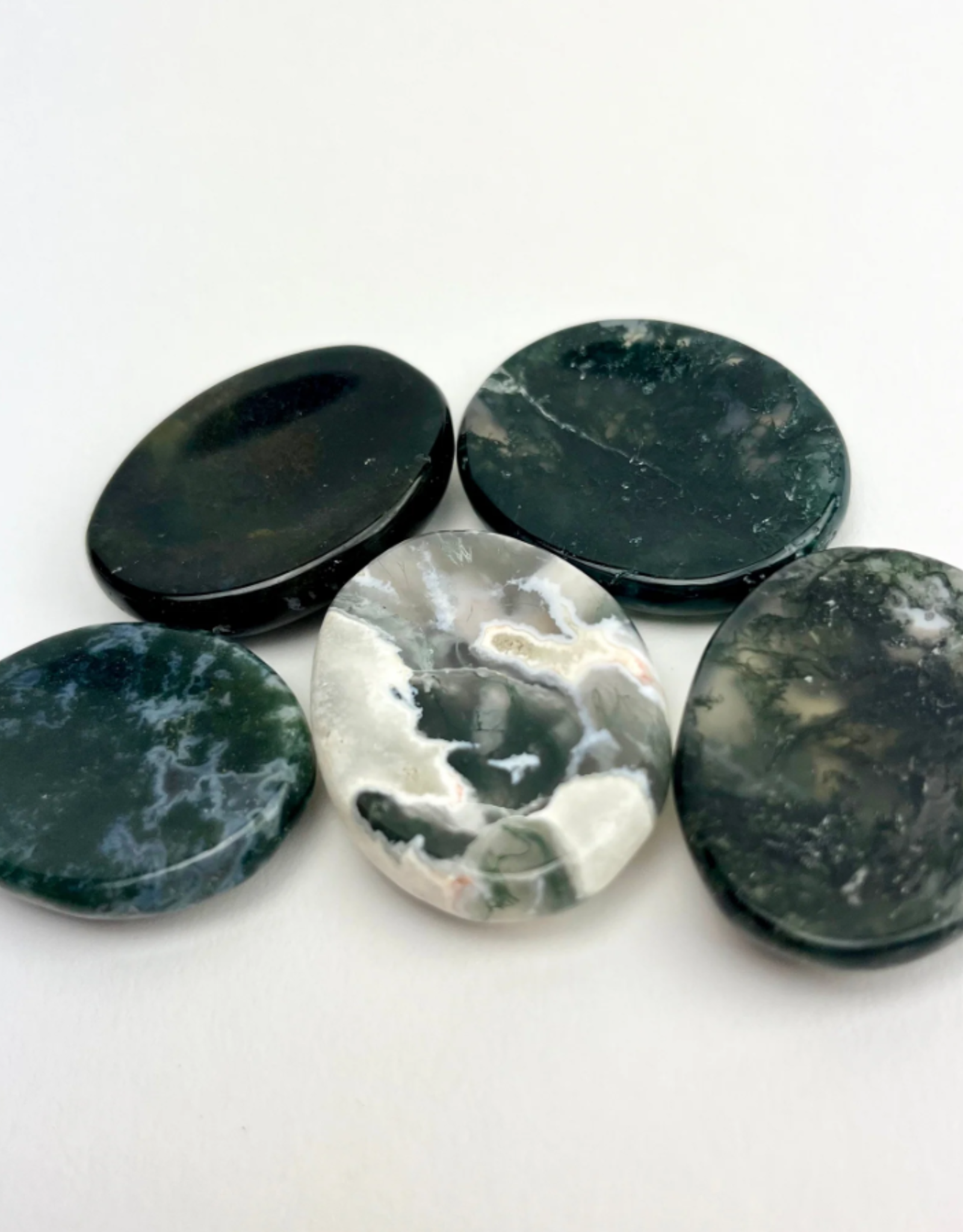 Crystal "Worry Stone" Palmstones | "A" Grade | India | Moss Agate