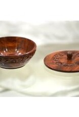 New Age Imports, Inc. Soothing Bowl - Mini: Floral Carved Wooden Bowl w/Lid 5"D 2"H