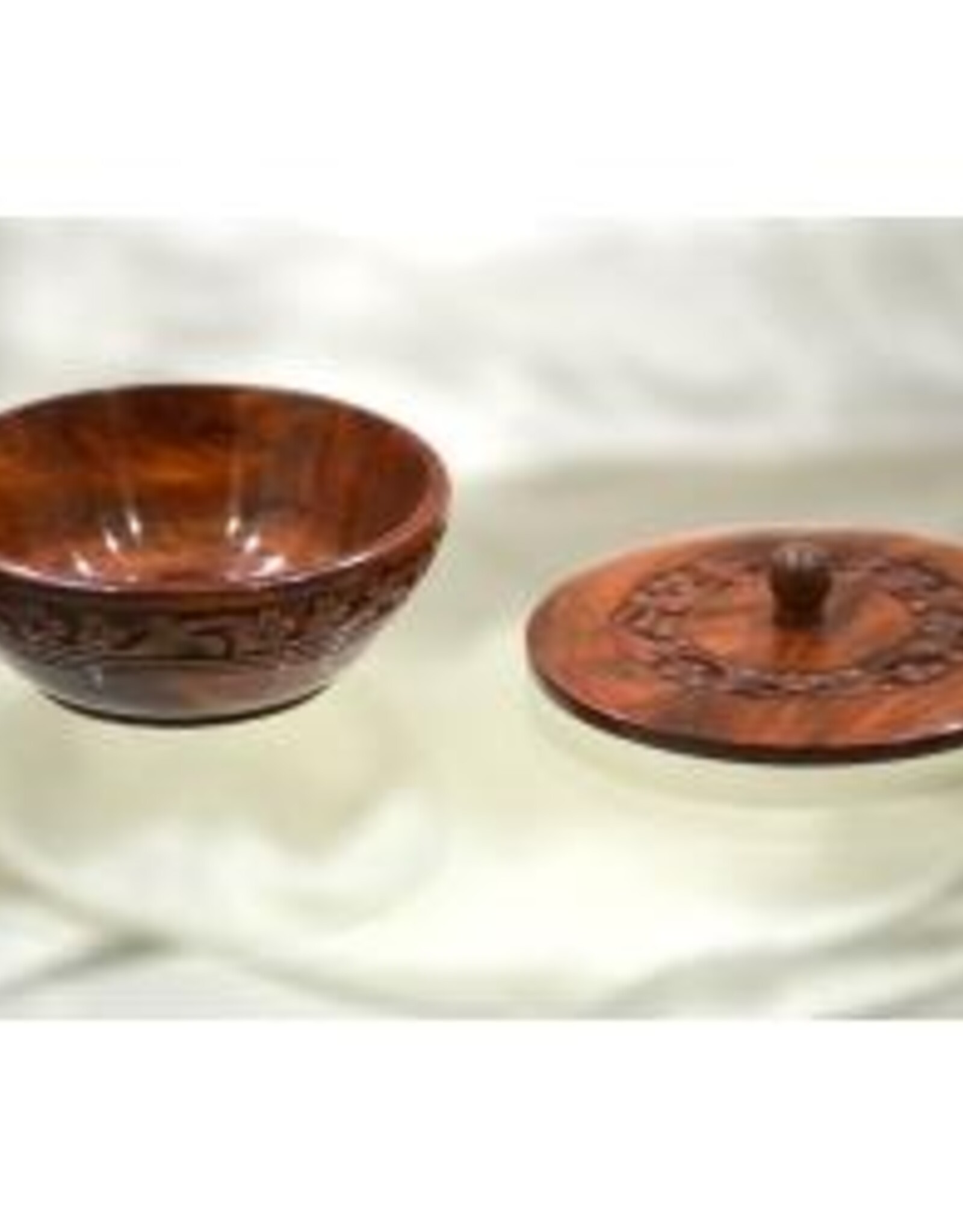 Soothing Bowl - Mini: Floral Carved Wooden Bowl w/Lid 5"D 2"H