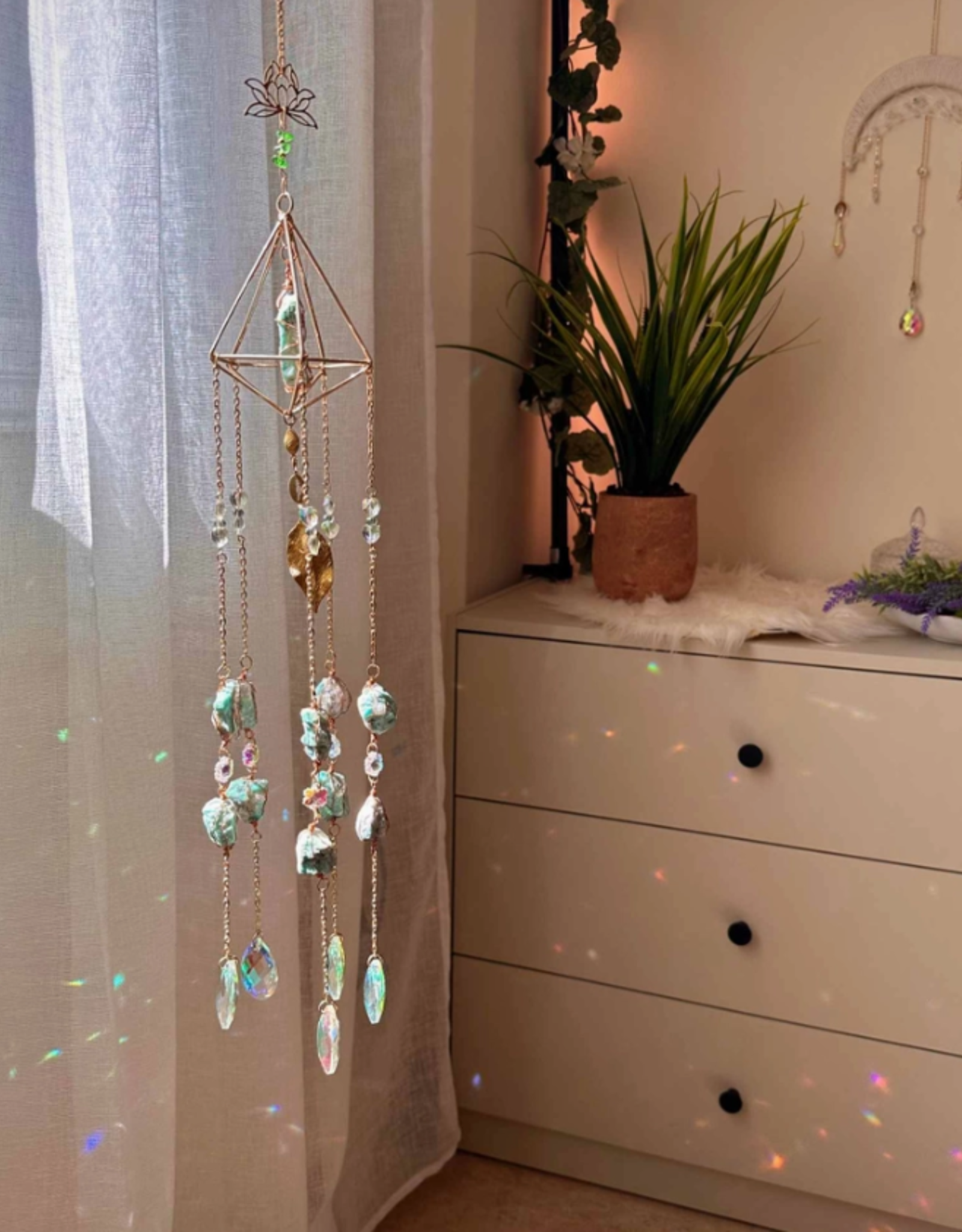 *Amazonite Crystal Suncatcher - Calming Gemstone Lotus Design