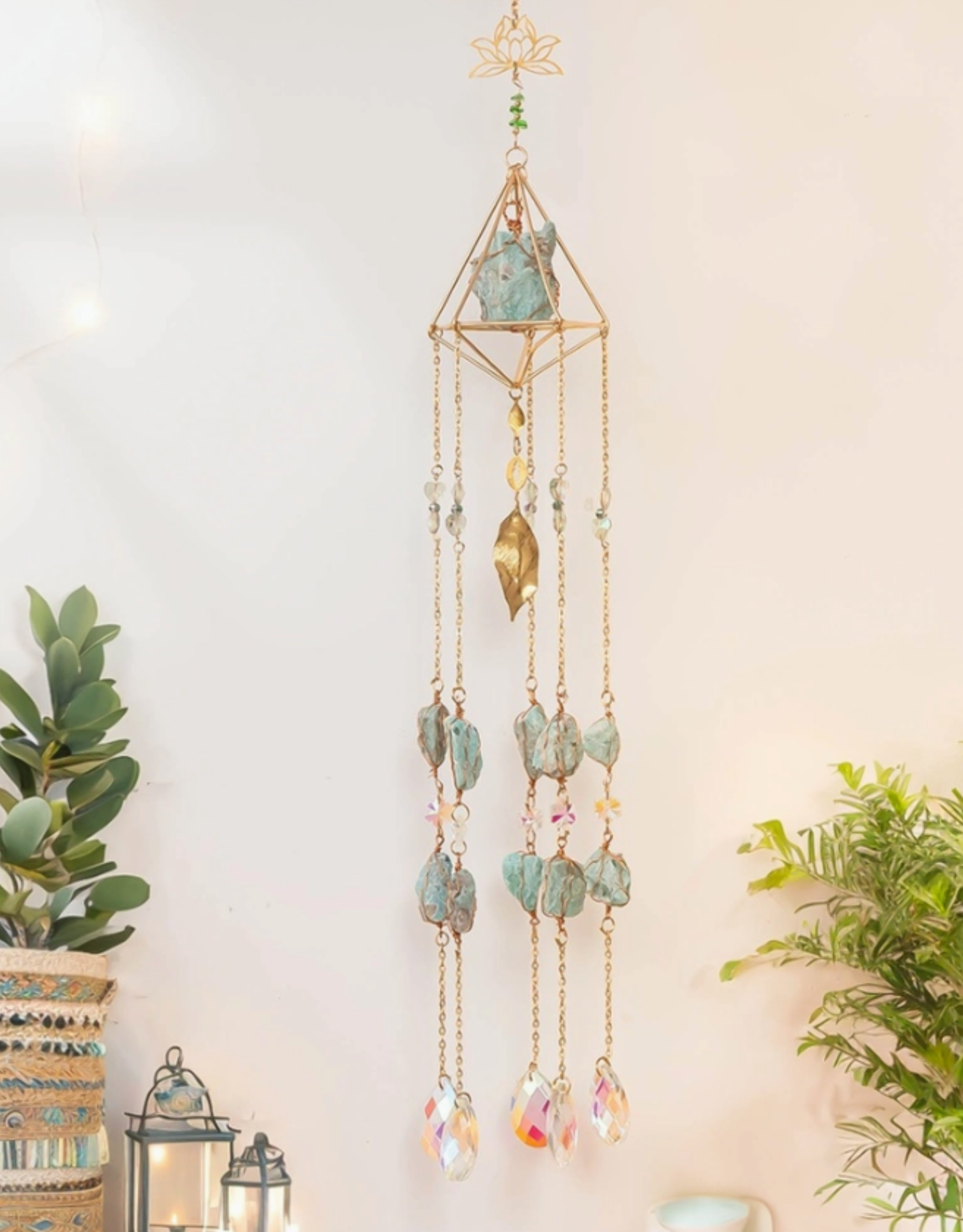 *Amazonite Crystal Suncatcher - Calming Gemstone Lotus Design