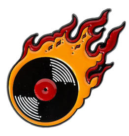 -Flaming Vinyl Record Enamel Pin