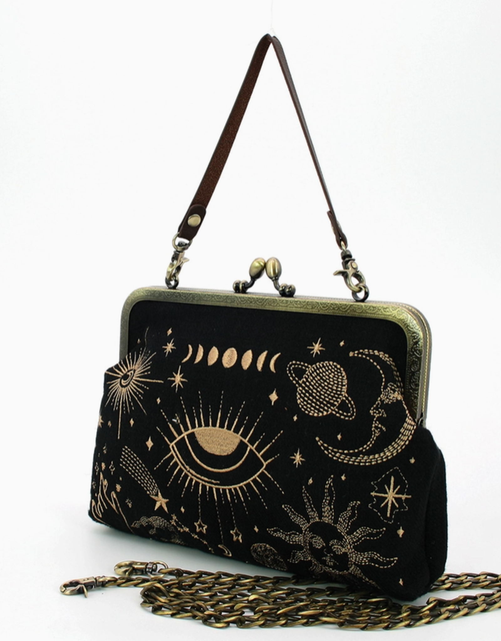 Celestial Kisslock Bag in Linen Blend Material