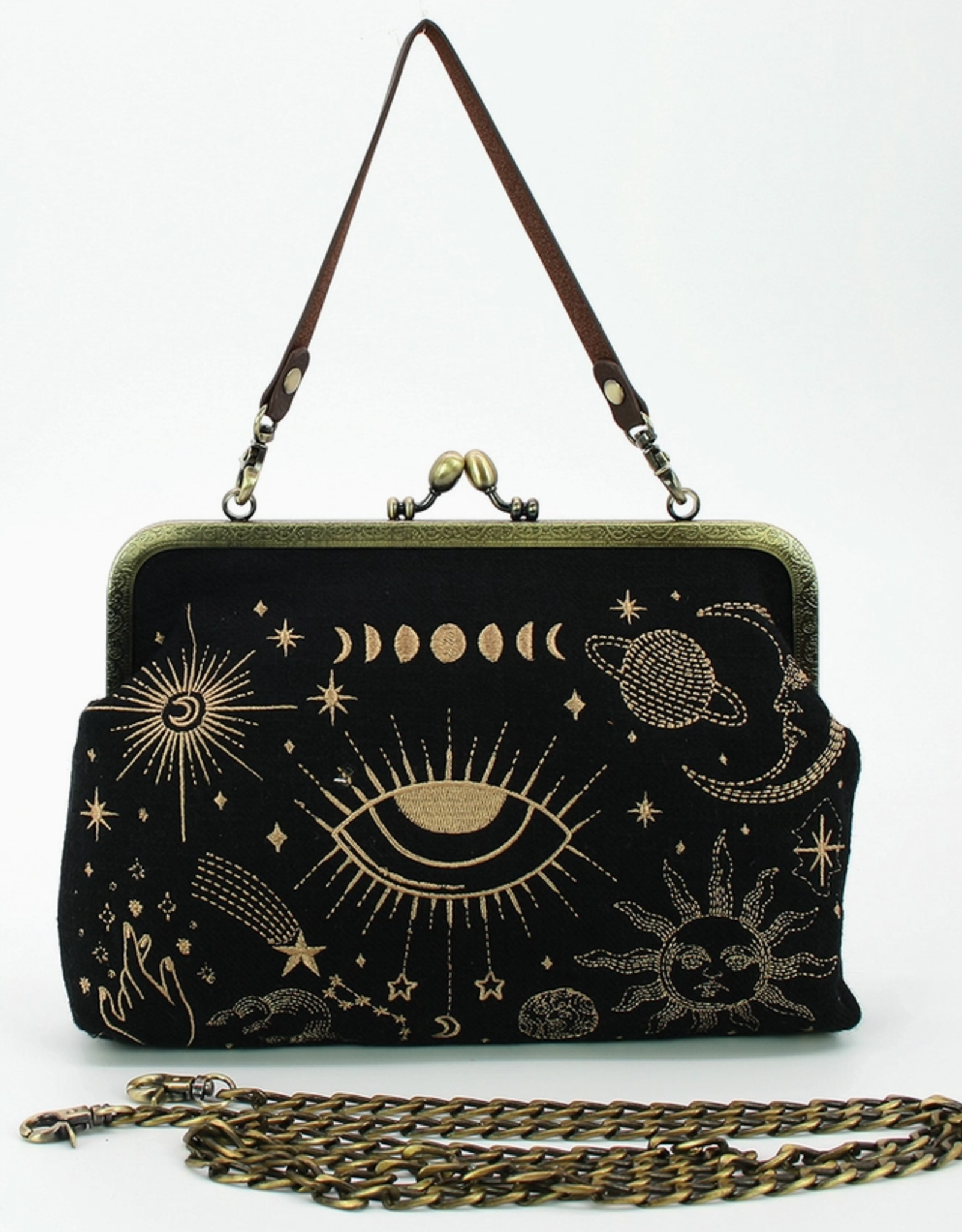 Celestial Kisslock Bag in Linen Blend Material