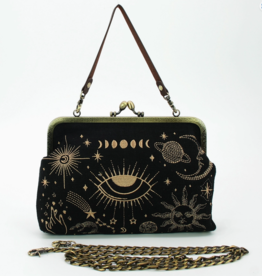 Celestial Kisslock Bag in Linen Blend Material