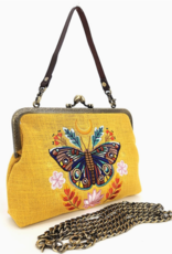 Moon Moth Vintage Kiss Lock Bag in Linen Blended Material |