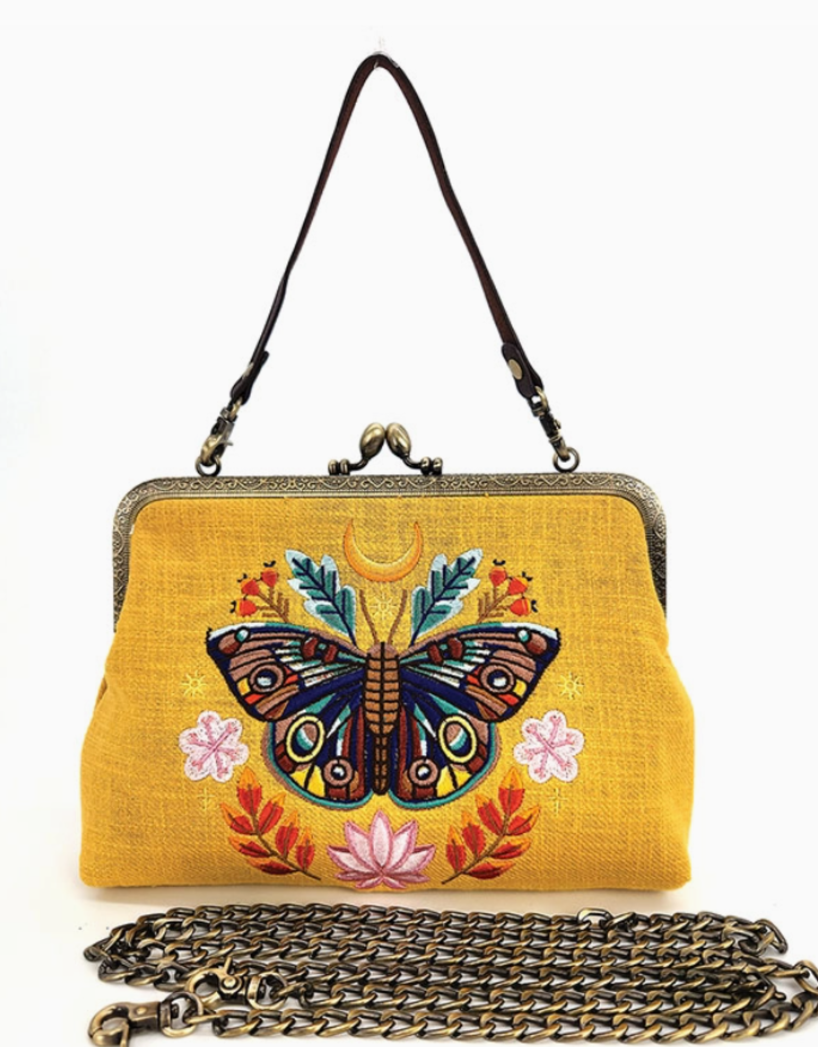 Moon Moth Vintage Kiss Lock Bag in Linen Blended Material |