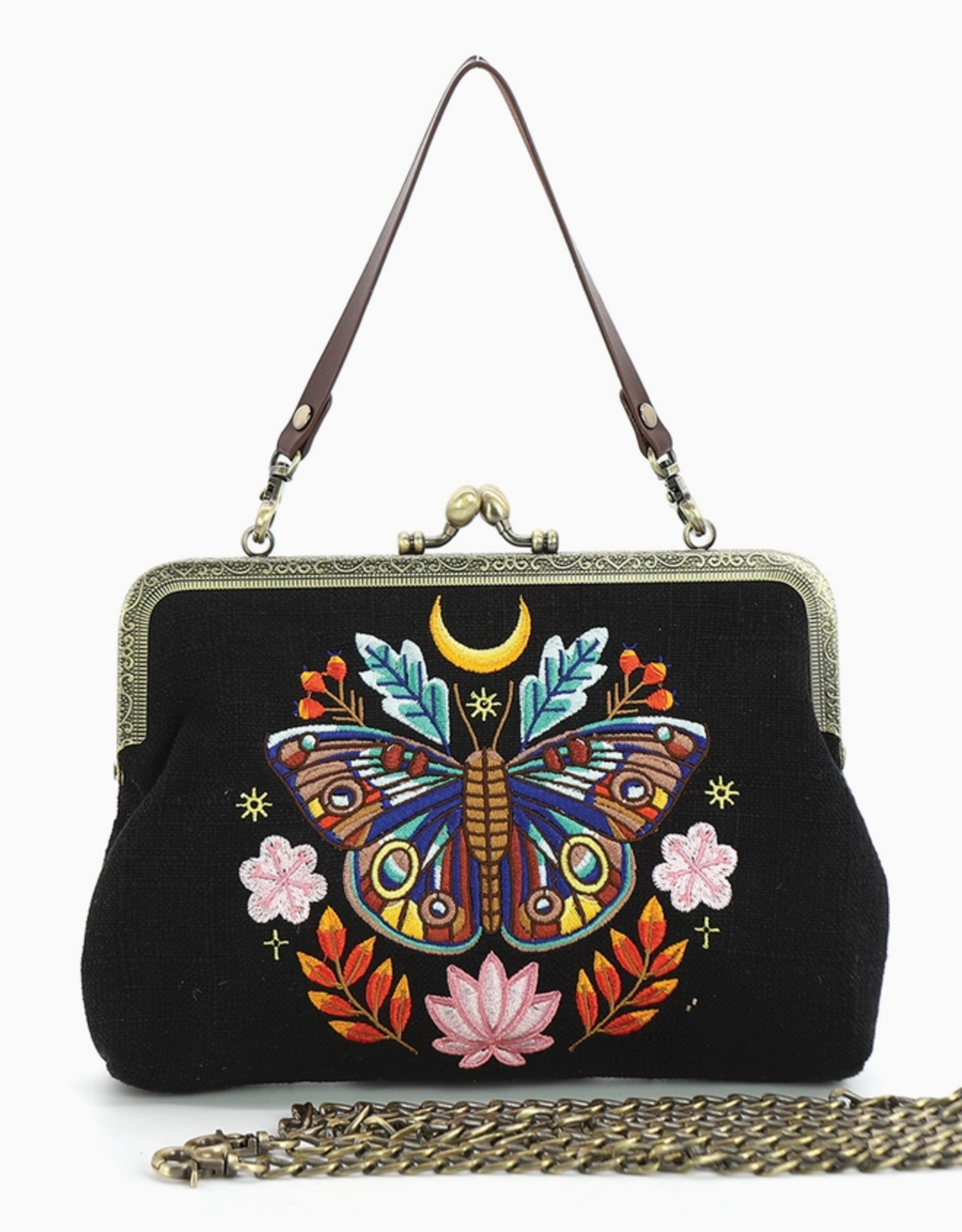 Moon Moth Vintage Kiss Lock Bag in Linen Blended Material |