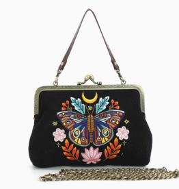 Moon Moth Vintage Kiss Lock Bag in Linen Blended Material |