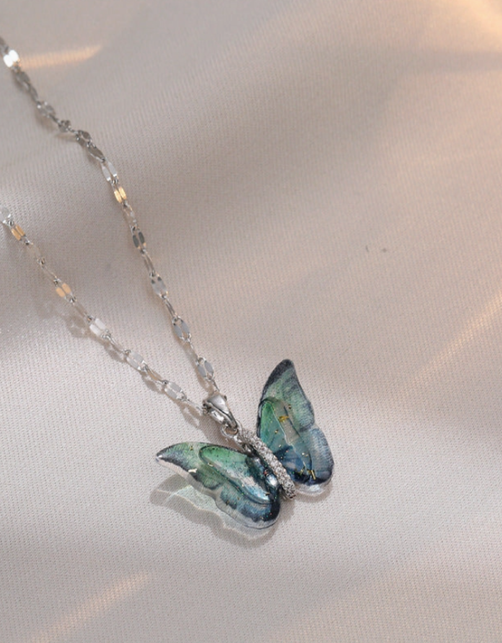 Colorful Butterfly Pendant Necklace in Stainless Steel  -