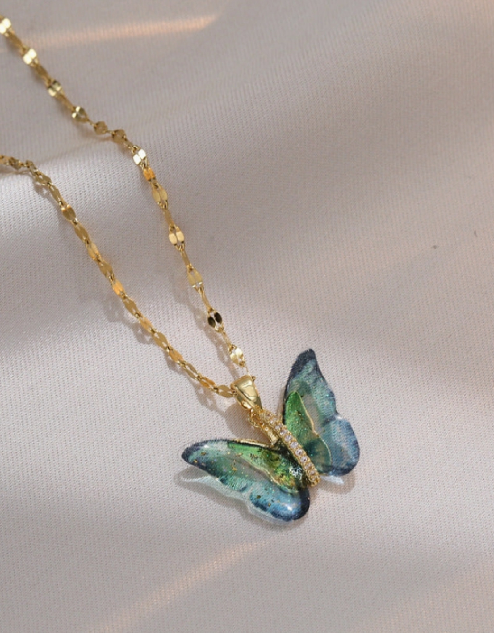 Colorful Butterfly Pendant Necklace in Stainless Steel  -